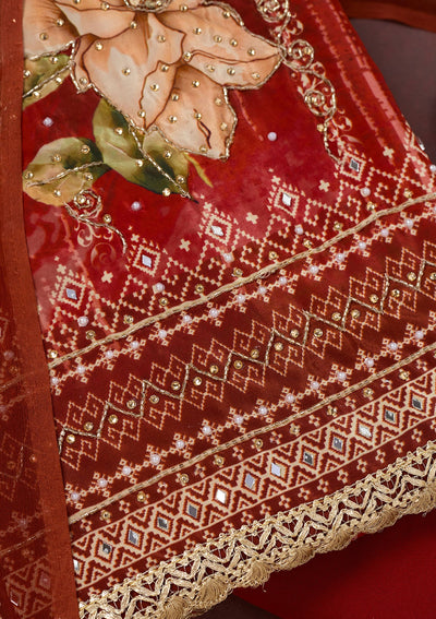 Maroon Cutdana Semi Crepe Unstitched Salwar Suit-Koskii
