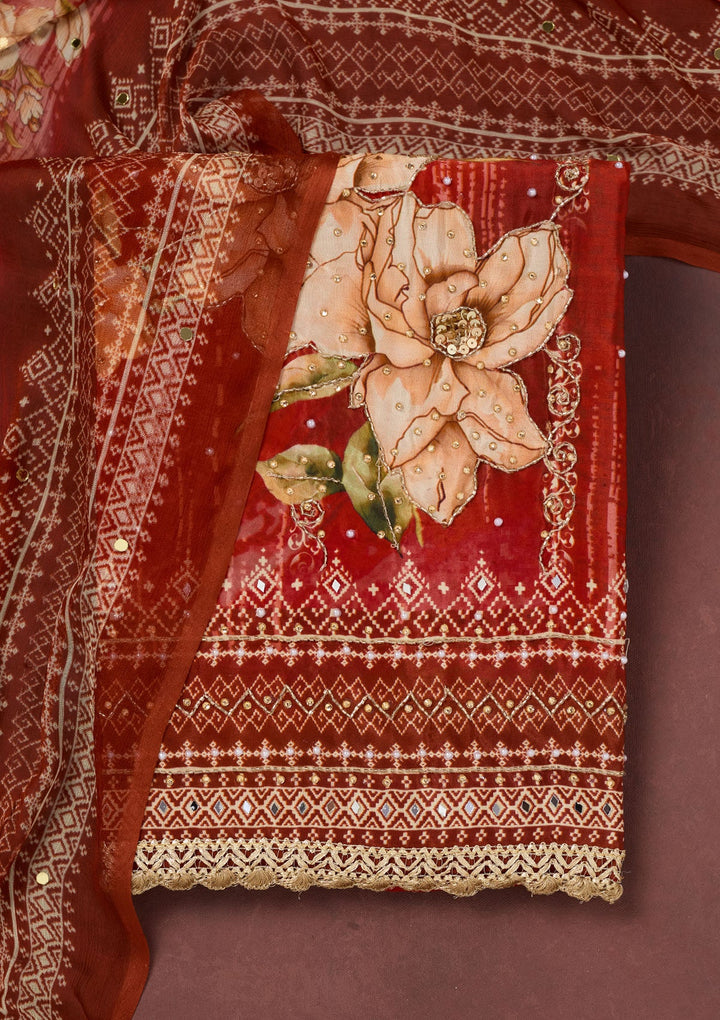 Maroon Cutdana Semi Crepe Unstitched Salwar Suit-Koskii