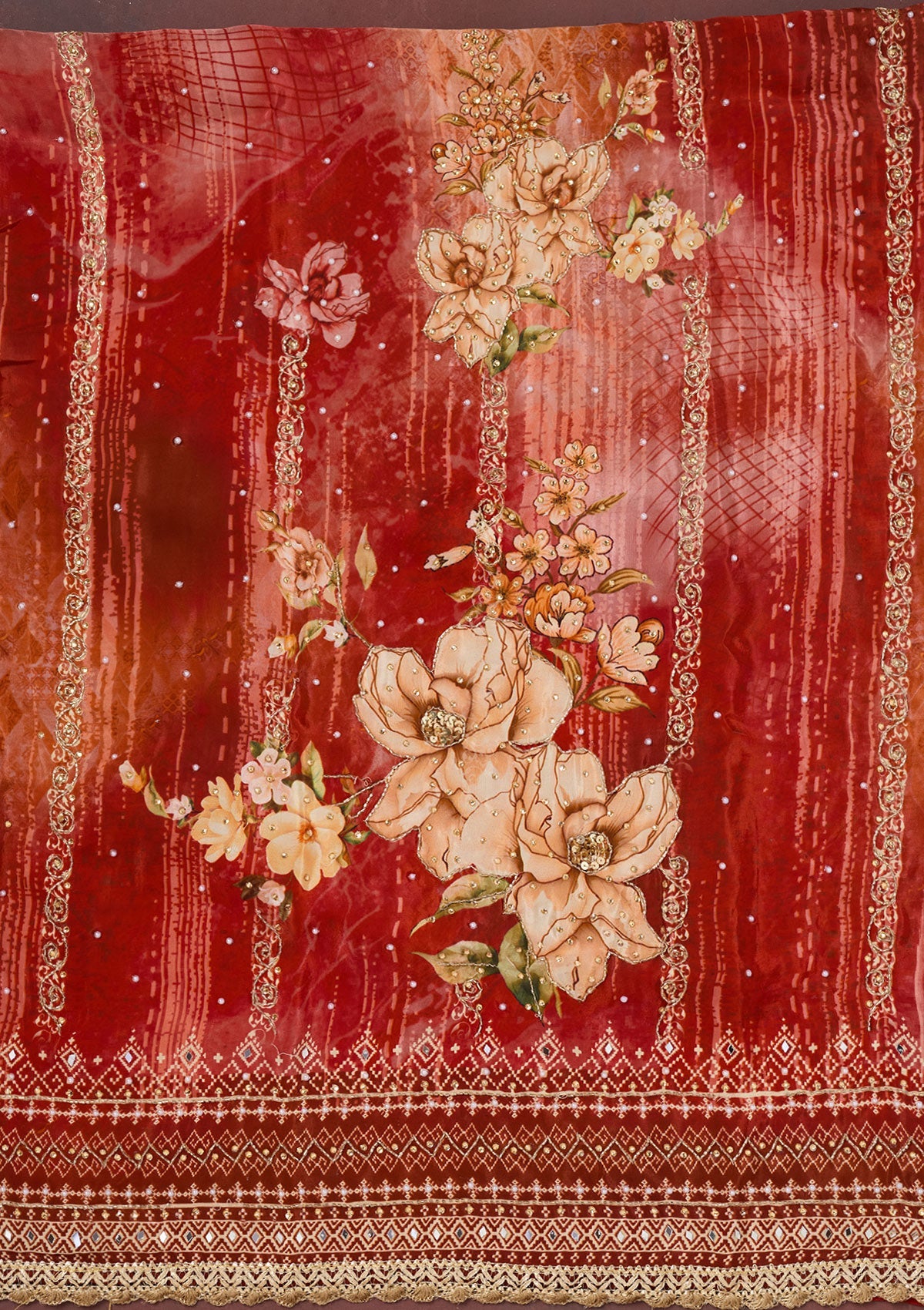 Maroon Cutdana Semi Crepe Unstitched Salwar Suit-Koskii