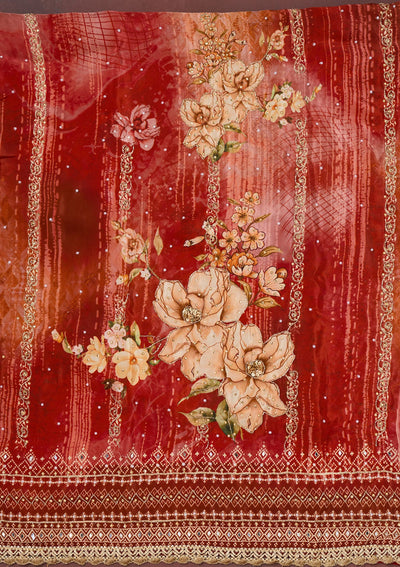 Maroon Cutdana Semi Crepe Unstitched Salwar Suit-Koskii