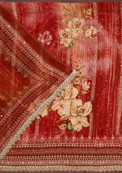 Maroon Cutdana Semi Crepe Unstitched Salwar Suit-Koskii