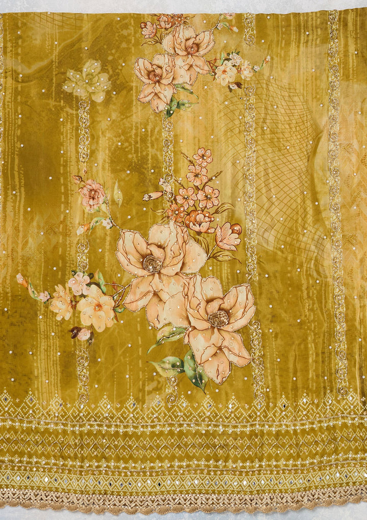 Mustard Cutdana Semi Crepe Unstitched Salwar Suit-Koskii