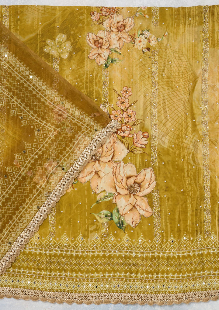 Mustard Cutdana Semi Crepe Unstitched Salwar Suit-Koskii