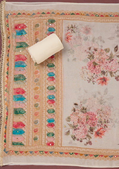 Off White Cutdana Semi Crepe Unstitched Salwar Suit-Koskii