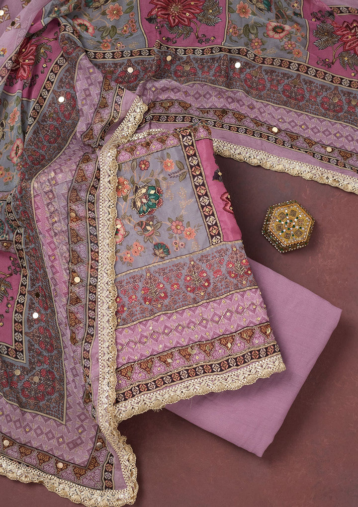 Lavender Cutdana Semi Crepe Unstitched Salwar Suit-Koskii