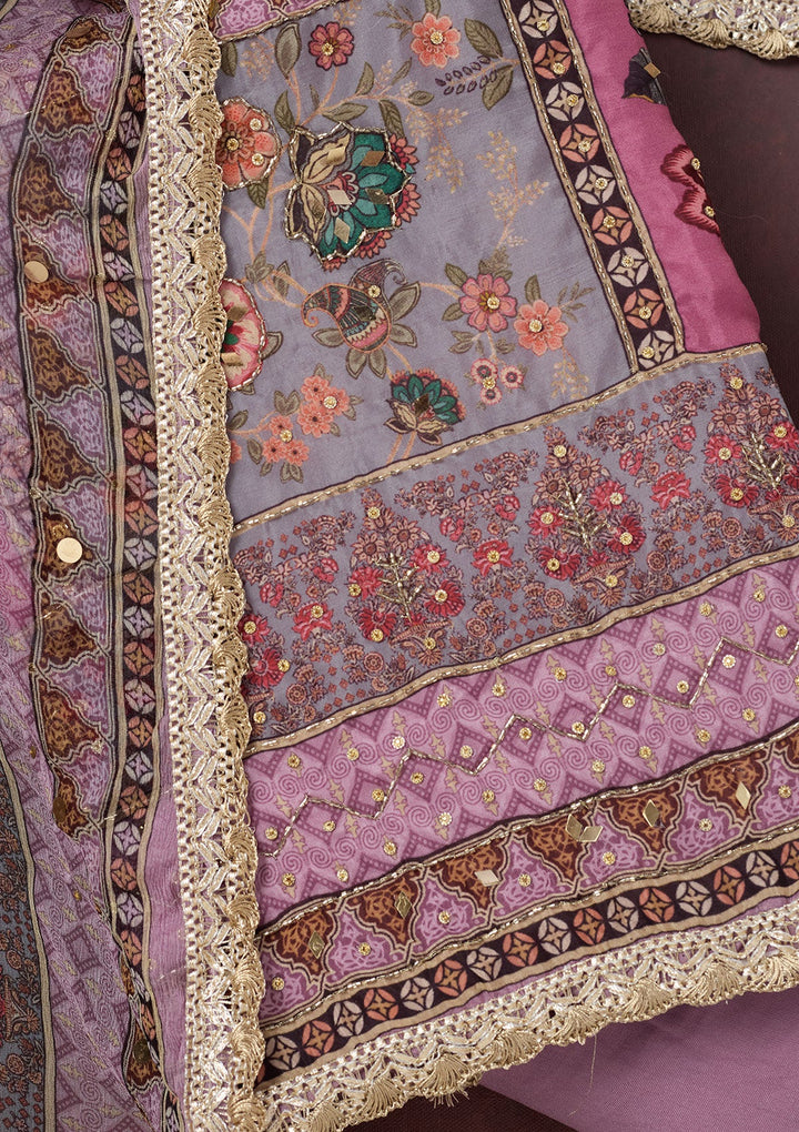 Lavender Cutdana Semi Crepe Unstitched Salwar Suit-Koskii