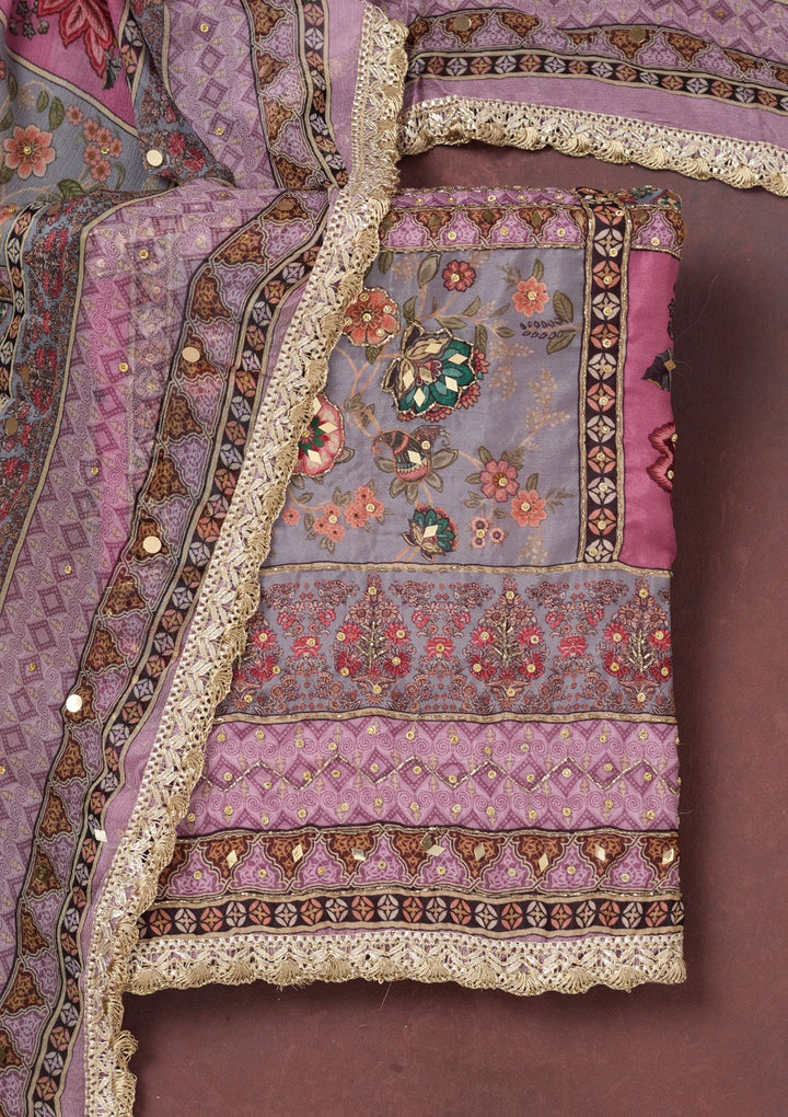 Lavender Cutdana Semi Crepe Unstitched Salwar Suit-Koskii
