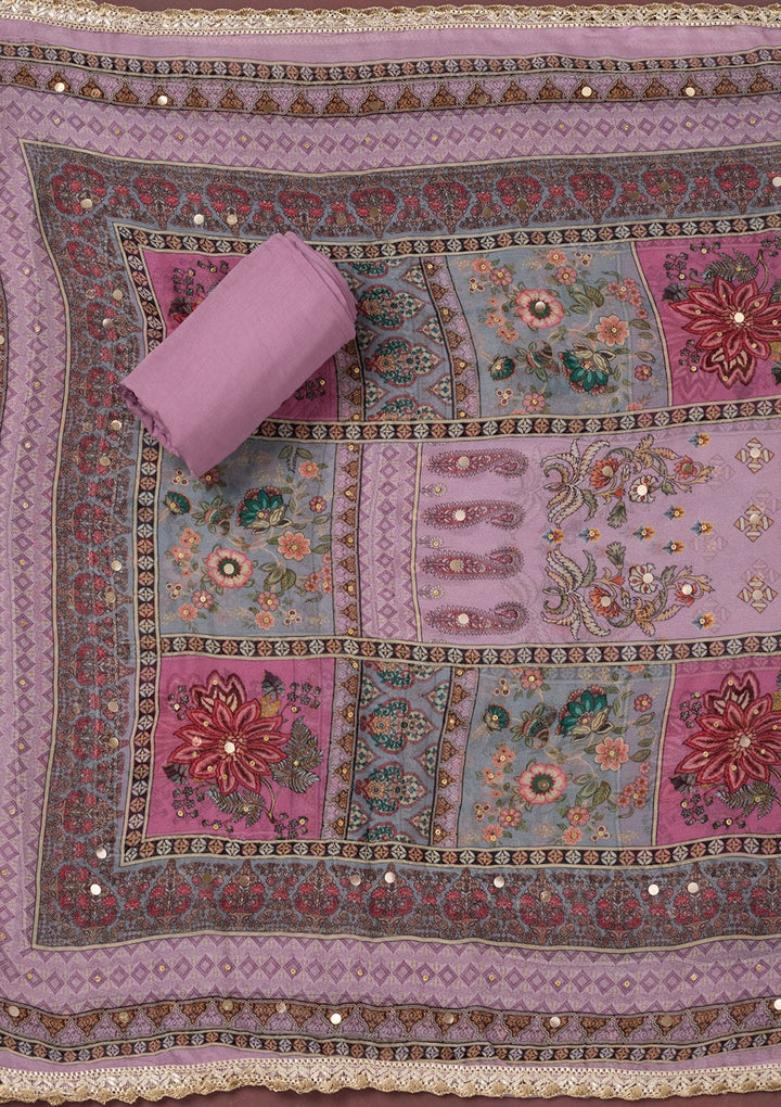 Lavender Cutdana Semi Crepe Unstitched Salwar Suit-Koskii