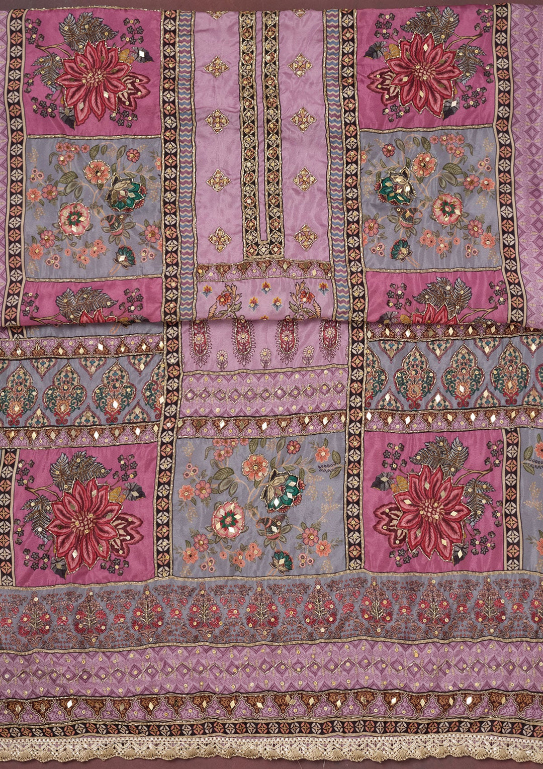 Lavender Cutdana Semi Crepe Unstitched Salwar Suit-Koskii