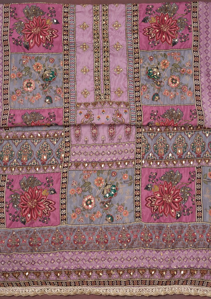 Lavender Cutdana Semi Crepe Unstitched Salwar Suit-Koskii