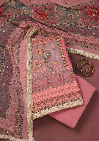 Onion Pink Cutdana Semi Crepe Unstitched Salwar Suit-Koskii