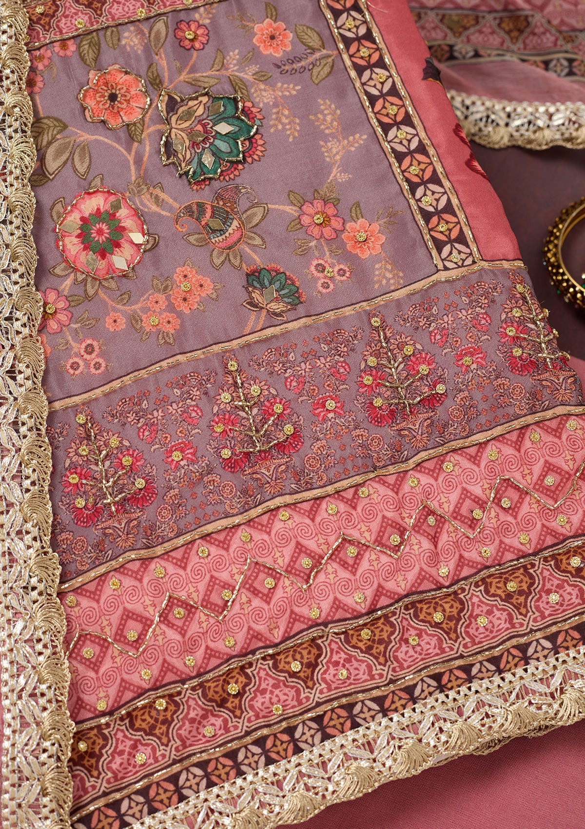 Onion Pink Cutdana Semi Crepe Unstitched Salwar Suit-Koskii