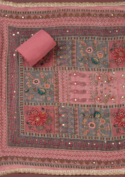 Onion Pink Cutdana Semi Crepe Unstitched Salwar Suit-Koskii