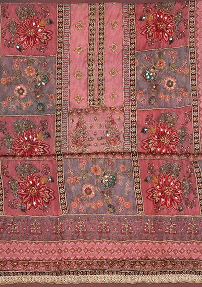 Onion Pink Cutdana Semi Crepe Unstitched Salwar Suit-Koskii