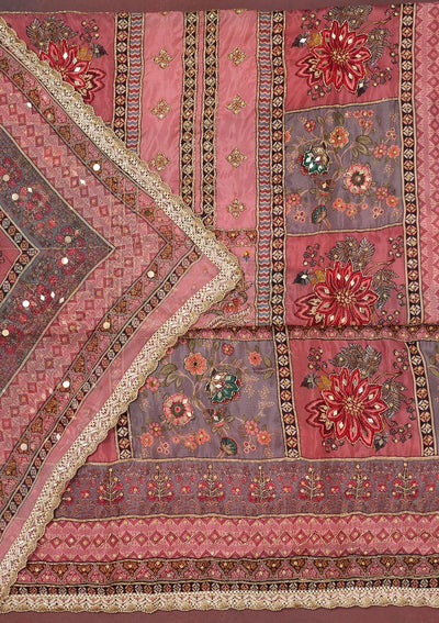 Onion Pink Cutdana Semi Crepe Unstitched Salwar Suit-Koskii