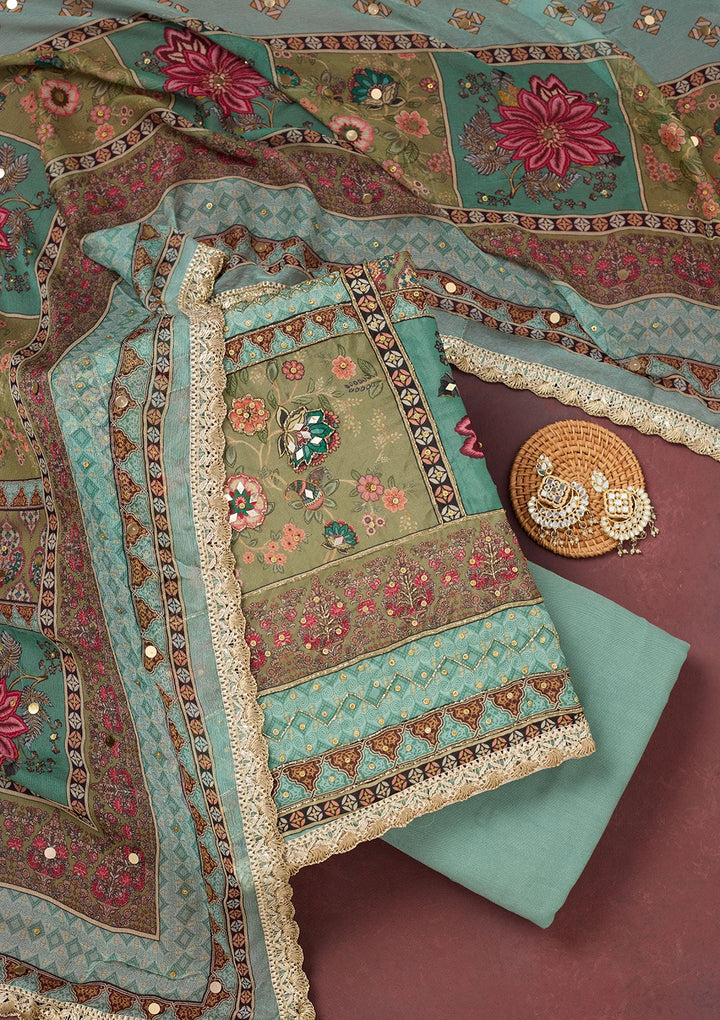 Sea Green Cutdana Semi Crepe Unstitched Salwar Suit-Koskii