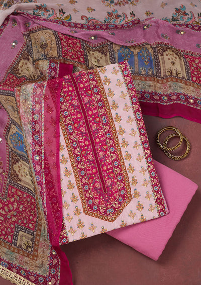 Onion Pink Cutdana Semi Crepe Unstitched Salwar Suit-Koskii