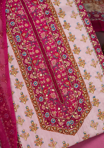 Onion Pink Cutdana Semi Crepe Unstitched Salwar Suit-Koskii