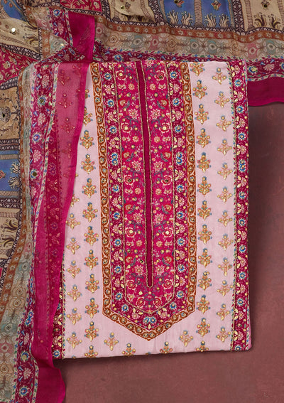 Onion Pink Cutdana Semi Crepe Unstitched Salwar Suit-Koskii