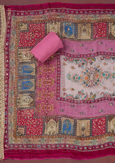 Onion Pink Cutdana Semi Crepe Unstitched Salwar Suit-Koskii