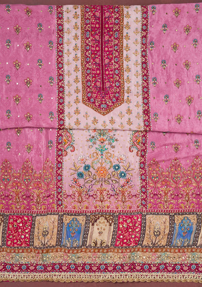 Onion Pink Cutdana Semi Crepe Unstitched Salwar Suit-Koskii