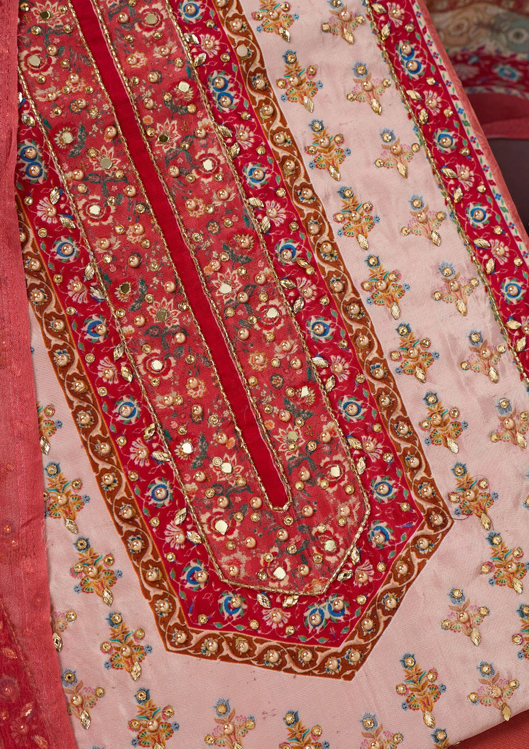 Rust Cutdana Semi Crepe Unstitched Salwar Suit-Koskii