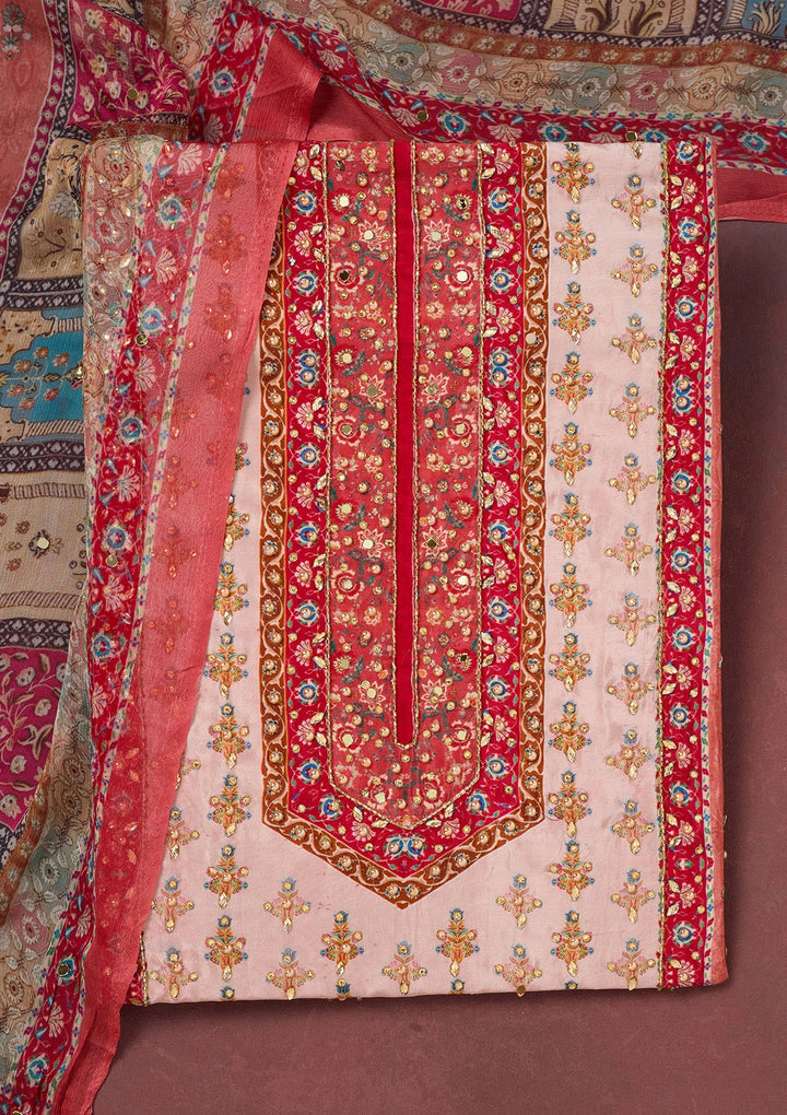 Rust Cutdana Semi Crepe Unstitched Salwar Suit-Koskii