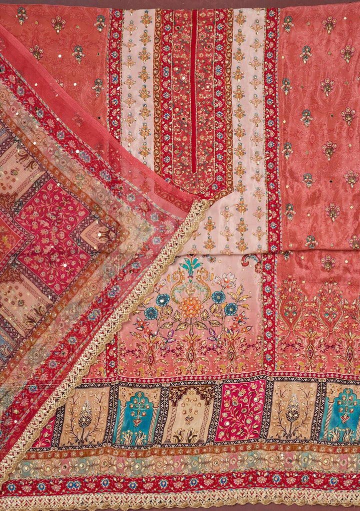 Rust Cutdana Semi Crepe Unstitched Salwar Suit-Koskii