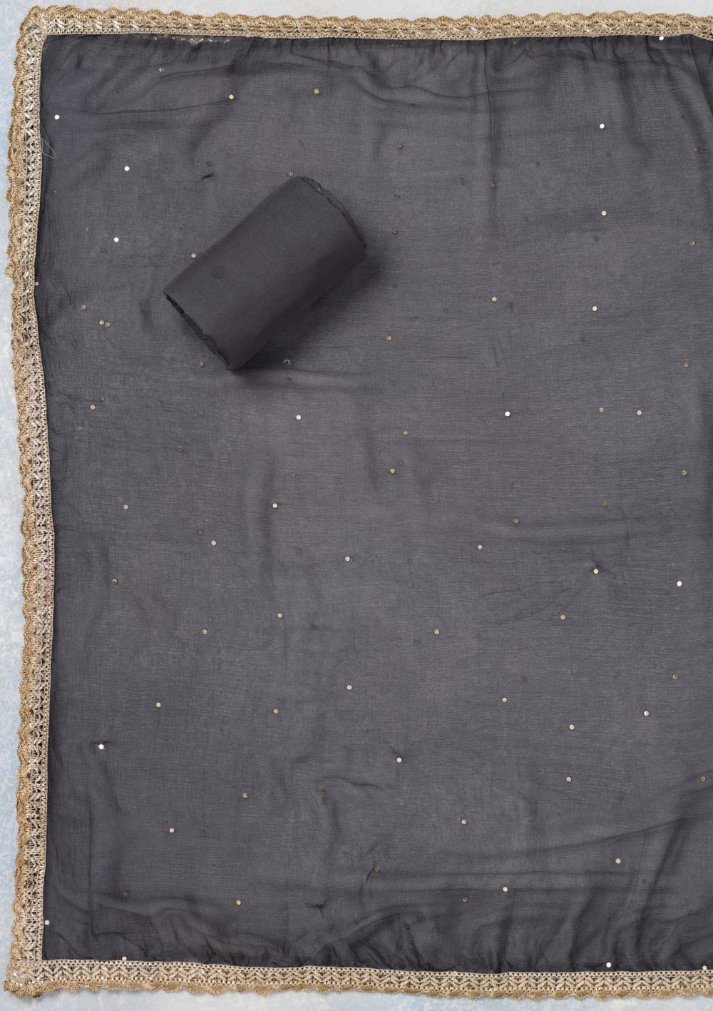 Grey Cutdana Semi Crepe Unstitched Salwar Suit-Koskii