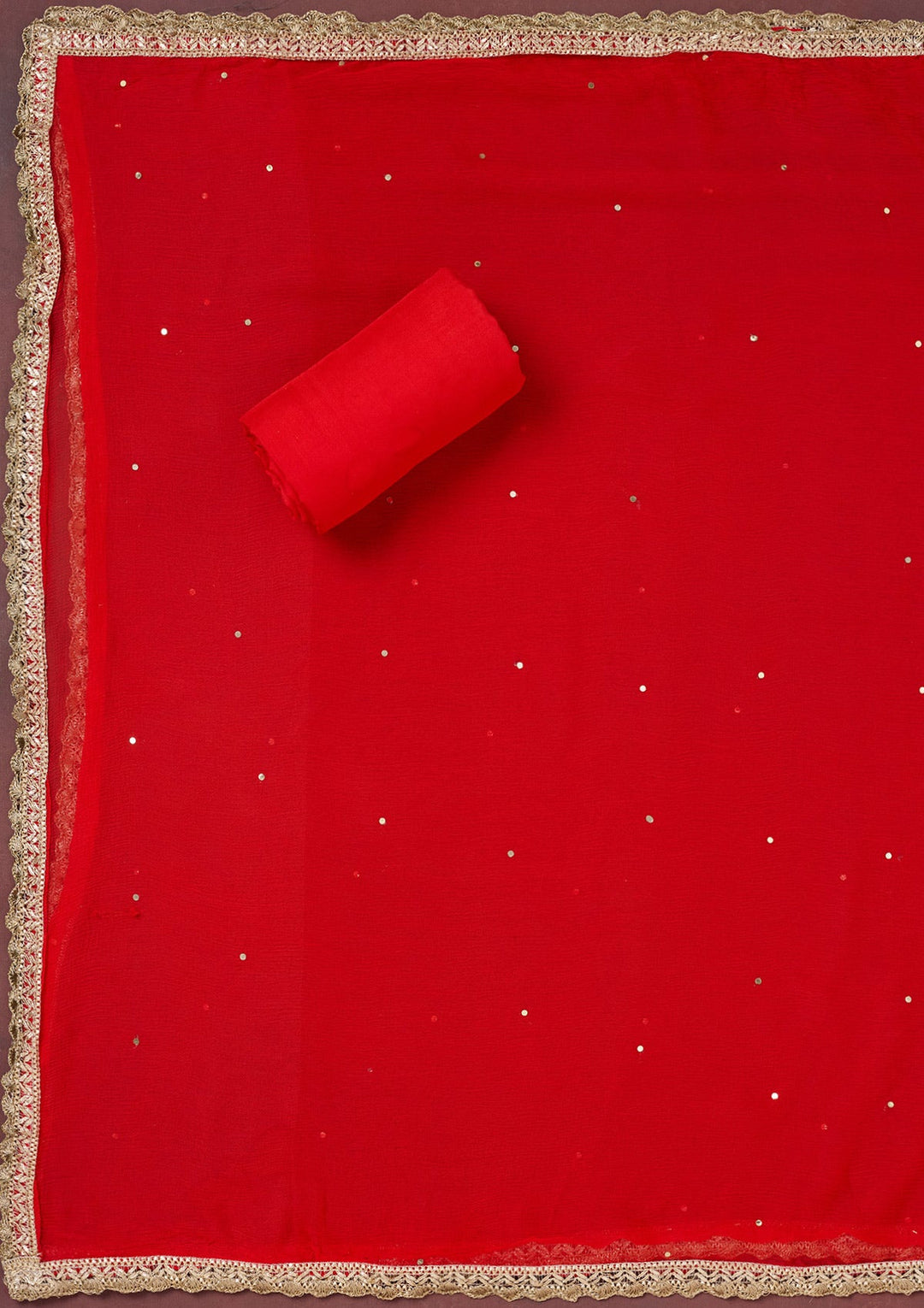 Red Cutdana Semi Crepe Unstitched Salwar Suit-Koskii
