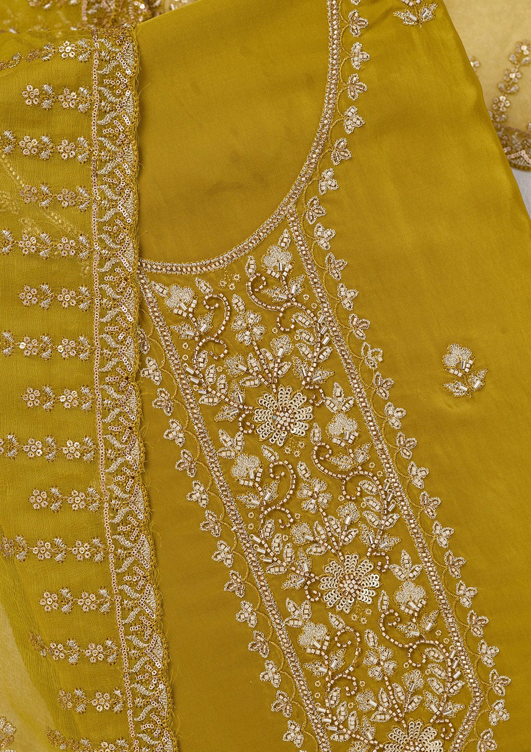 Mehendi Threadwork Semi Crepe Unstitched Salwar Suit-Koskii