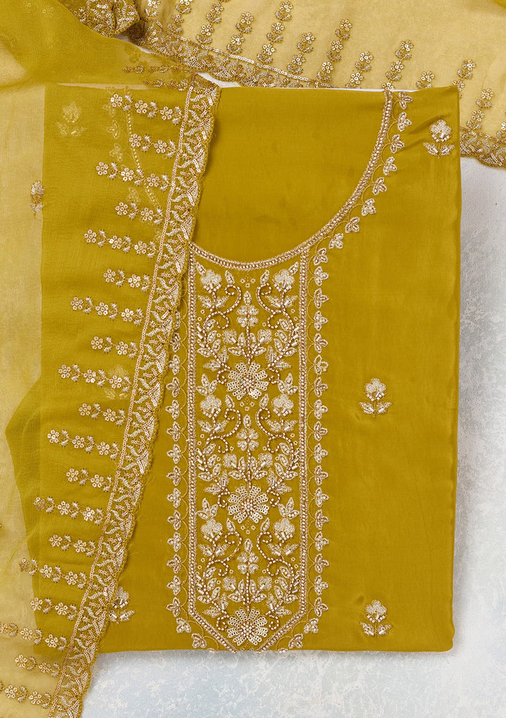 Mehendi Threadwork Semi Crepe Unstitched Salwar Suit-Koskii