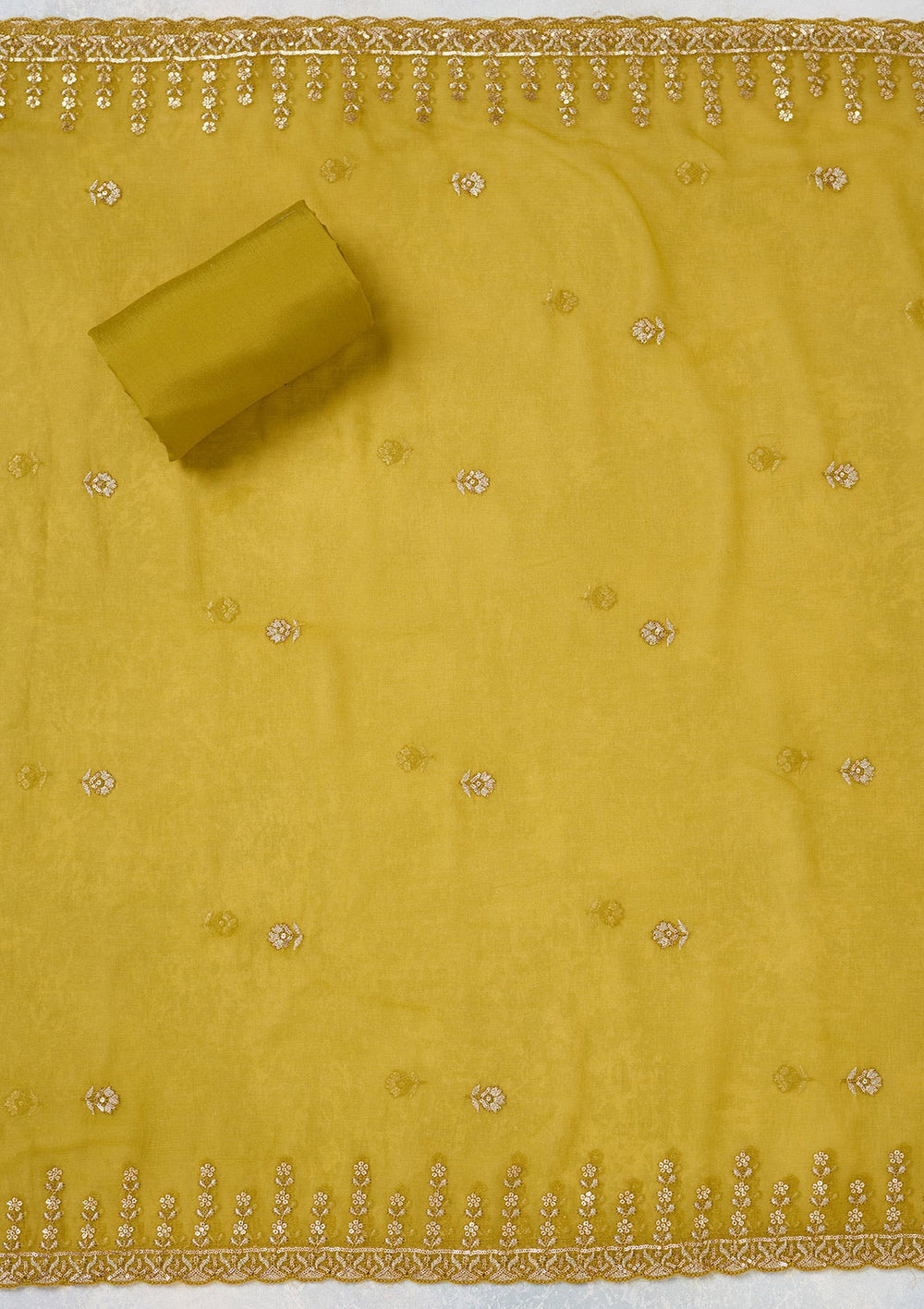 Mehendi Threadwork Semi Crepe Unstitched Salwar Suit-Koskii