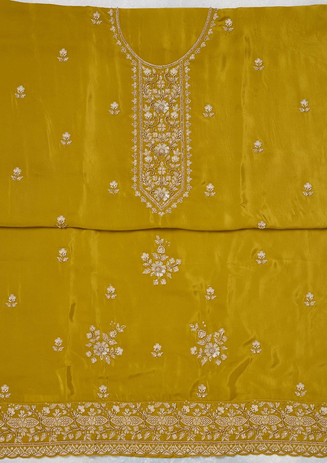 Mehendi Threadwork Semi Crepe Unstitched Salwar Suit-Koskii