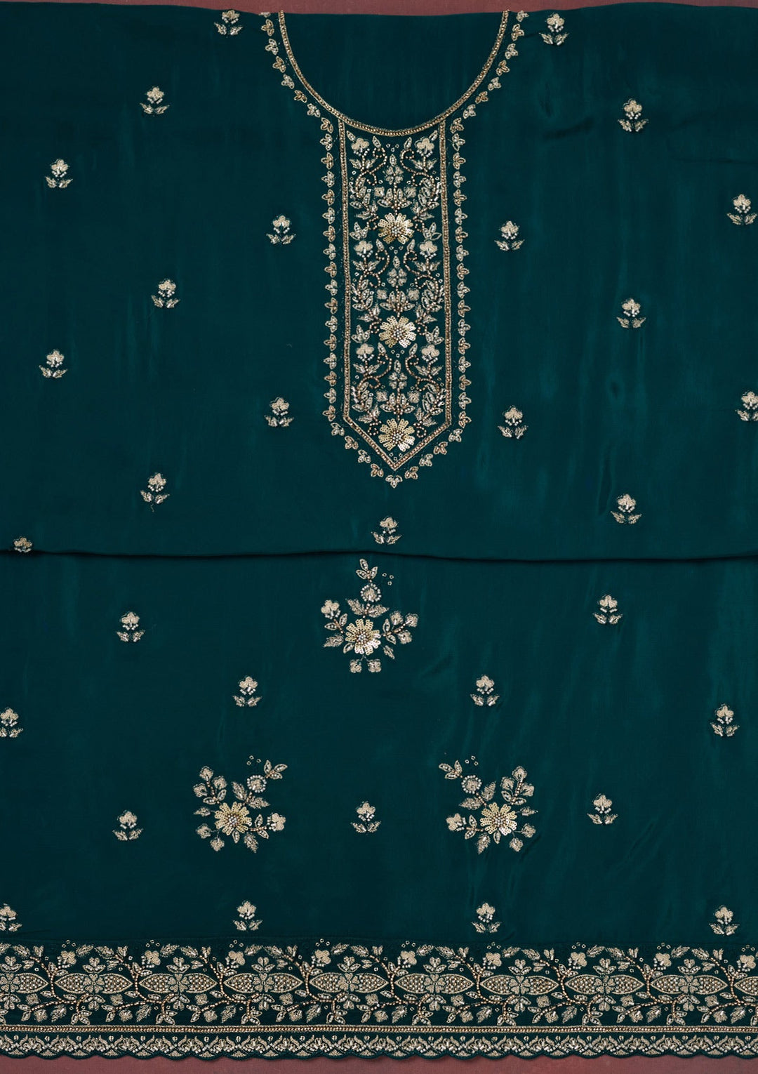 Peacock Blue Threadwork Semi Crepe Unstitched Salwar Suit-Koskii