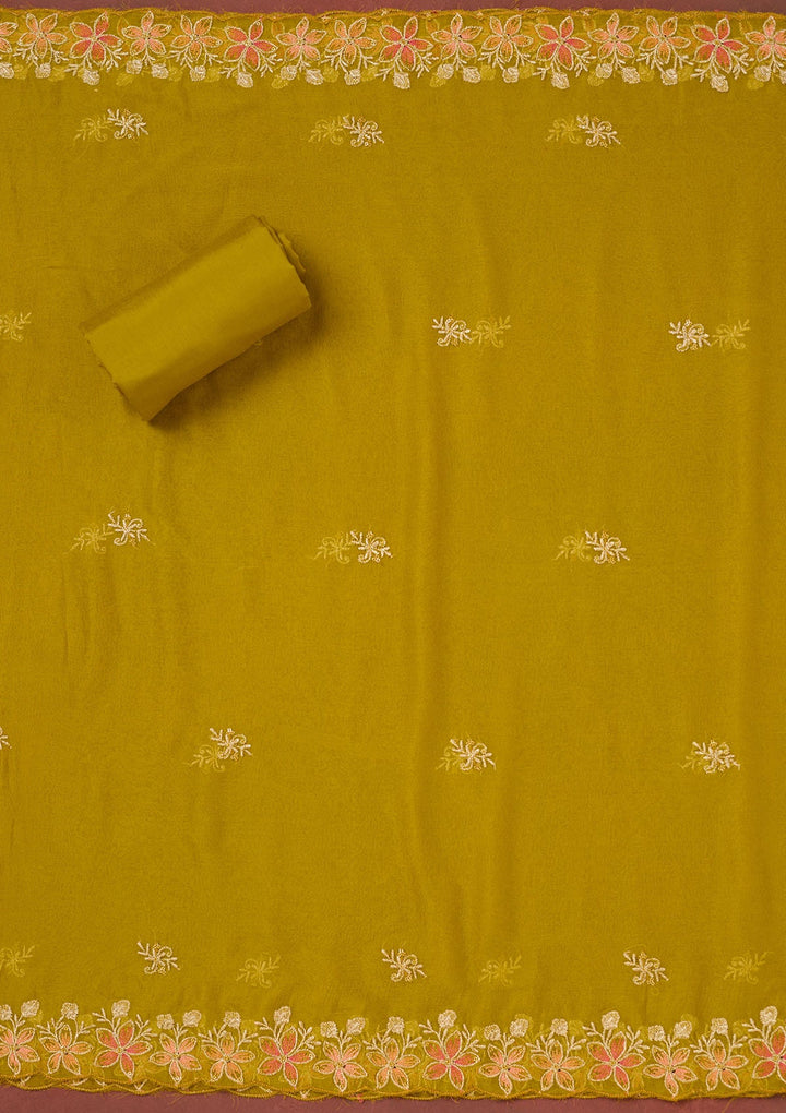 Mehendi Threadwork Semi Crepe Unstitched Salwar Suit