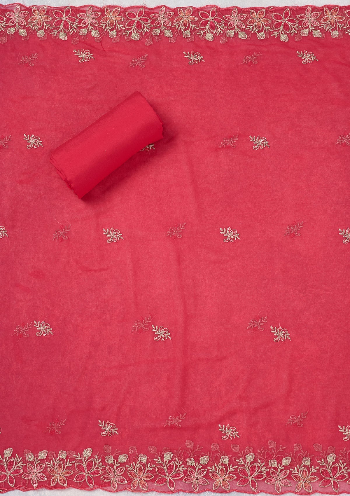 Rani Pink Threadwork Semi Crepe Unstitched Salwar Suit-Koskii