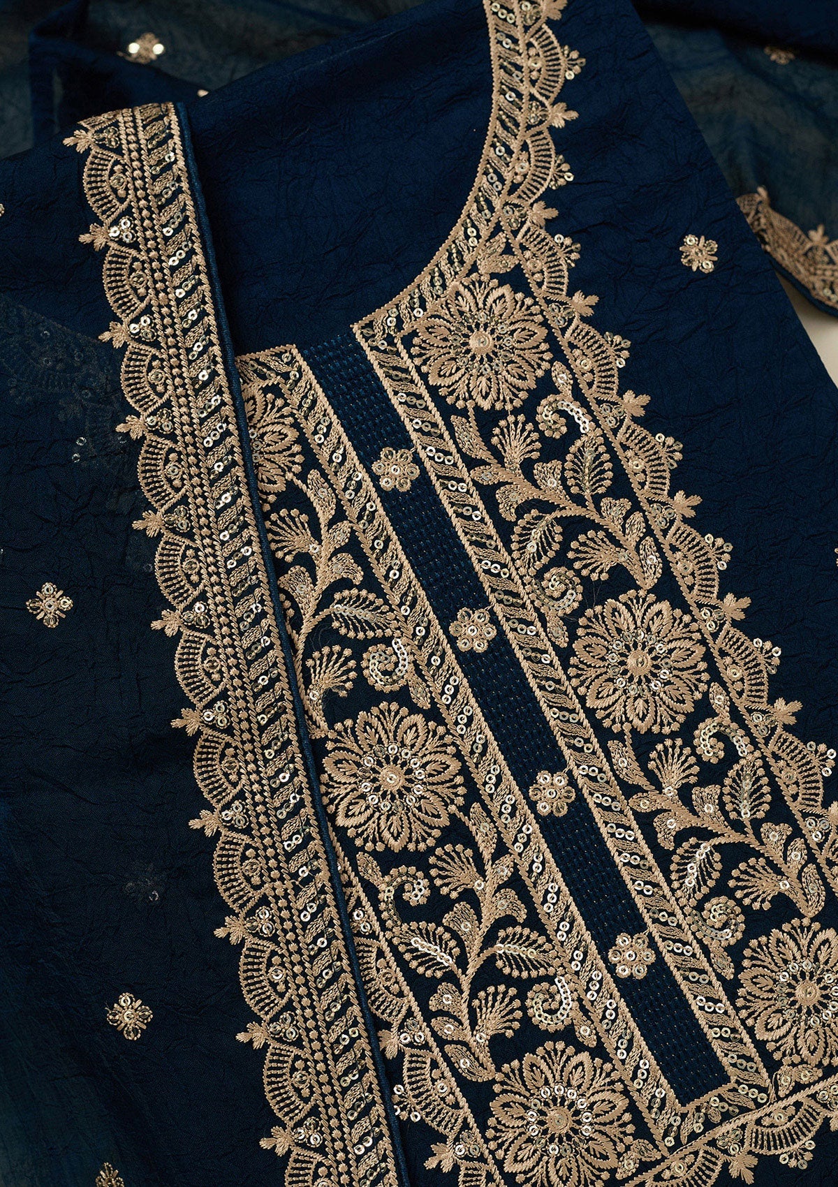 Navy Blue Threadwork Georgette Unstitched Salwar Suit_koskii