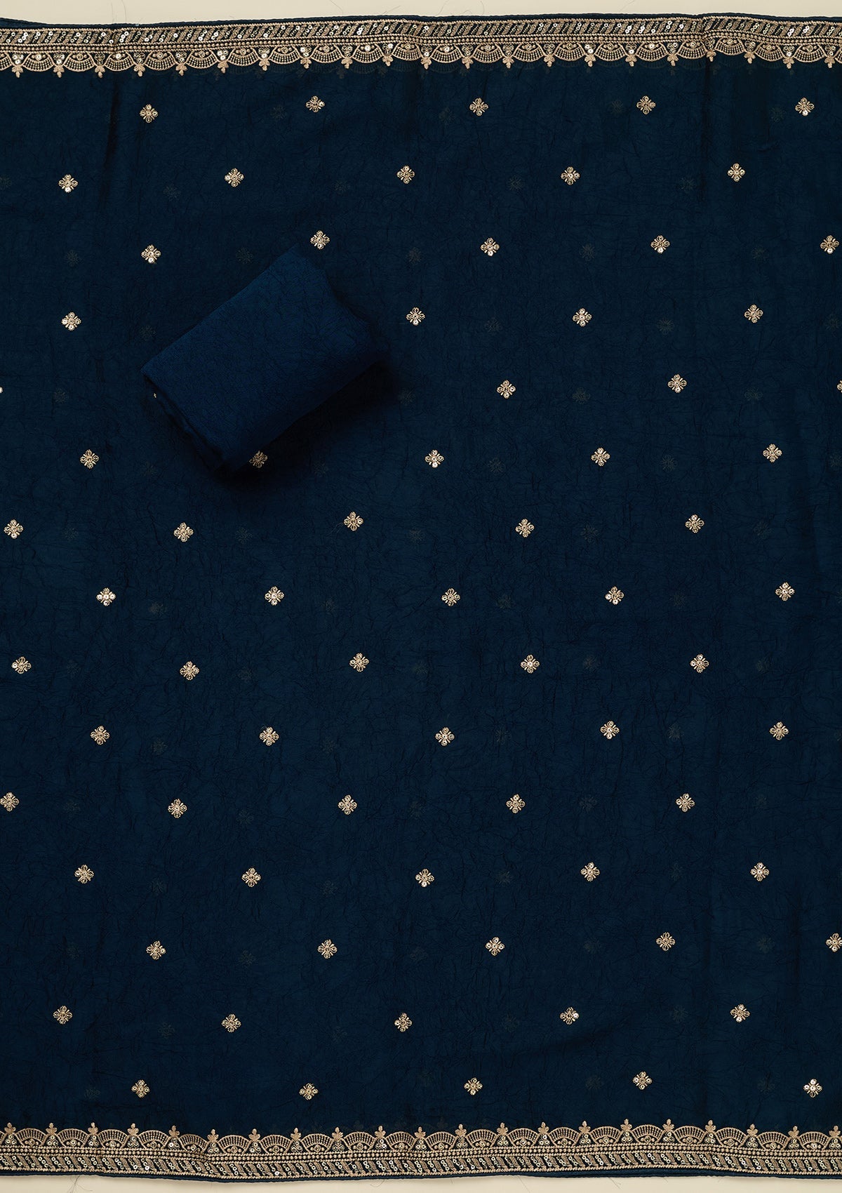 Navy Blue Threadwork Georgette Unstitched Salwar Suit_koskii