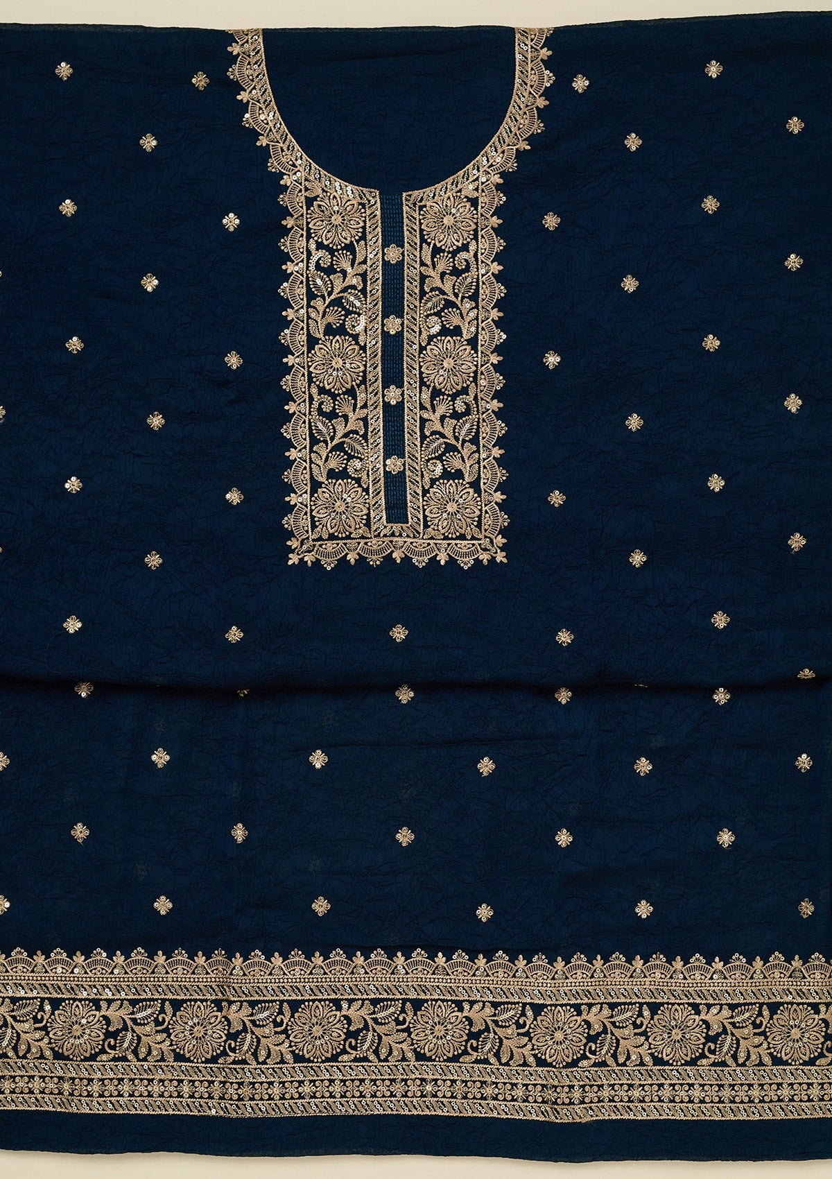 Navy Blue Threadwork Georgette Unstitched Salwar Suit_koskii