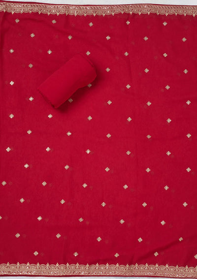 Rani Pink Threadwork Georgette Unstitched Salwar Suit-Koskii