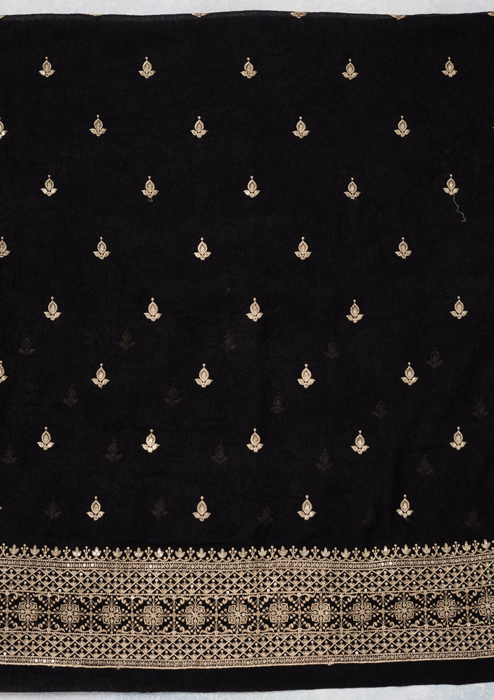 Black Threadwork Georgette Unstitched Salwar Suit-Koskii