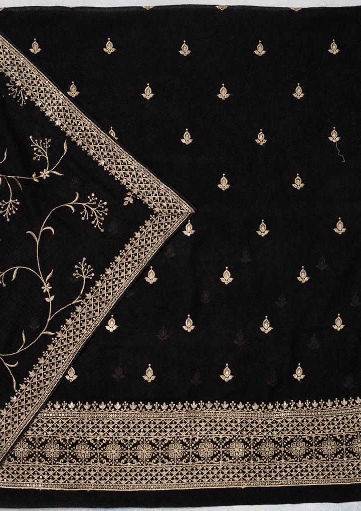 Black Threadwork Georgette Unstitched Salwar Suit-Koskii