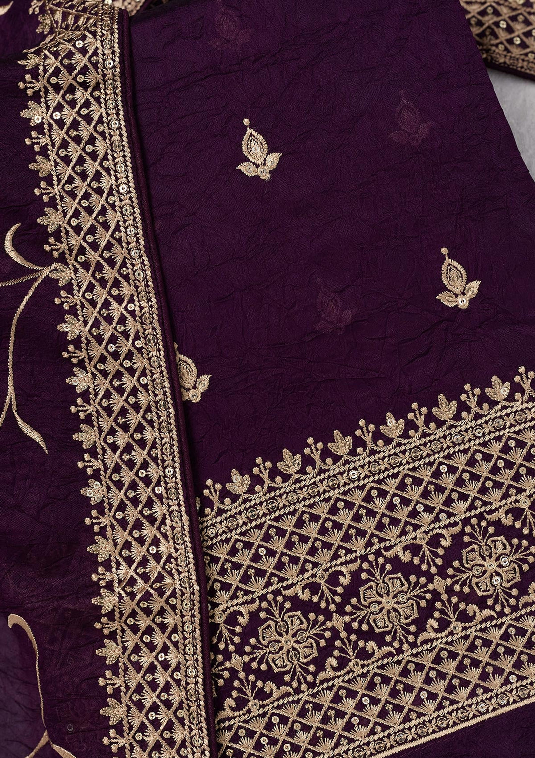 Purple Threadwork Georgette Unstitched Salwar Suit-Koskii