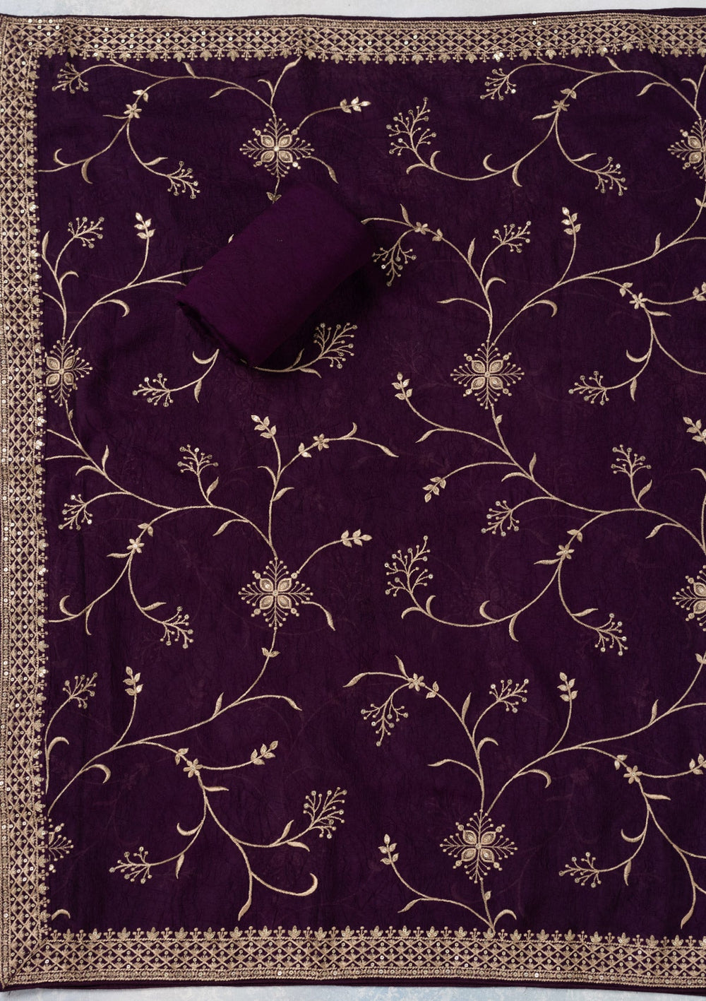 Purple Threadwork Georgette Unstitched Salwar Suit-Koskii