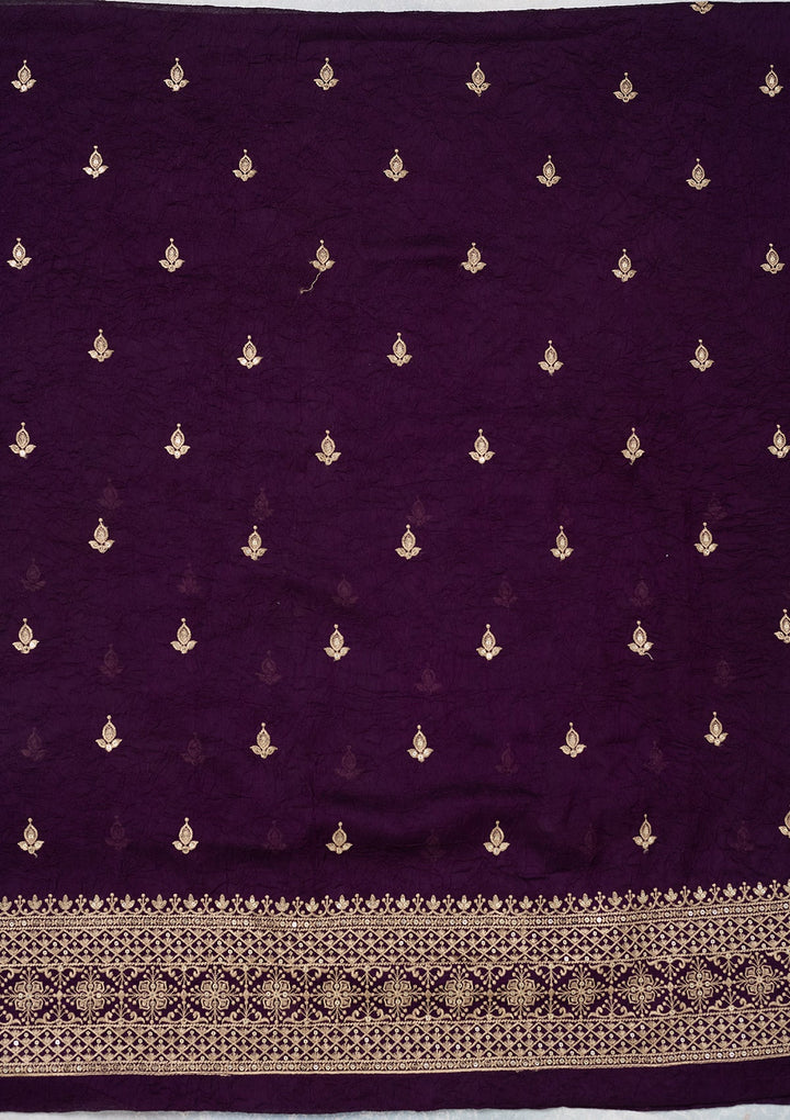 Purple Threadwork Georgette Unstitched Salwar Suit-Koskii