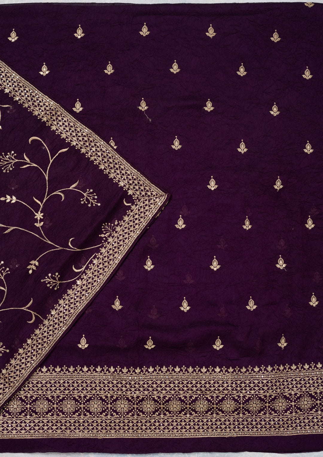 Purple Threadwork Georgette Unstitched Salwar Suit-Koskii