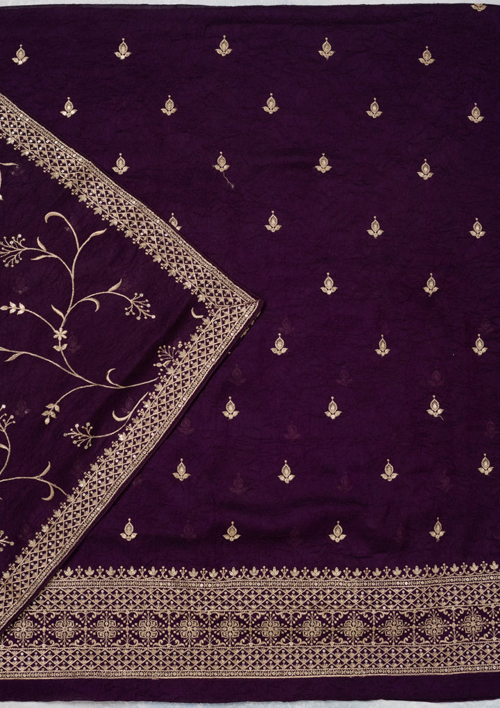 Purple Threadwork Georgette Unstitched Salwar Suit-Koskii