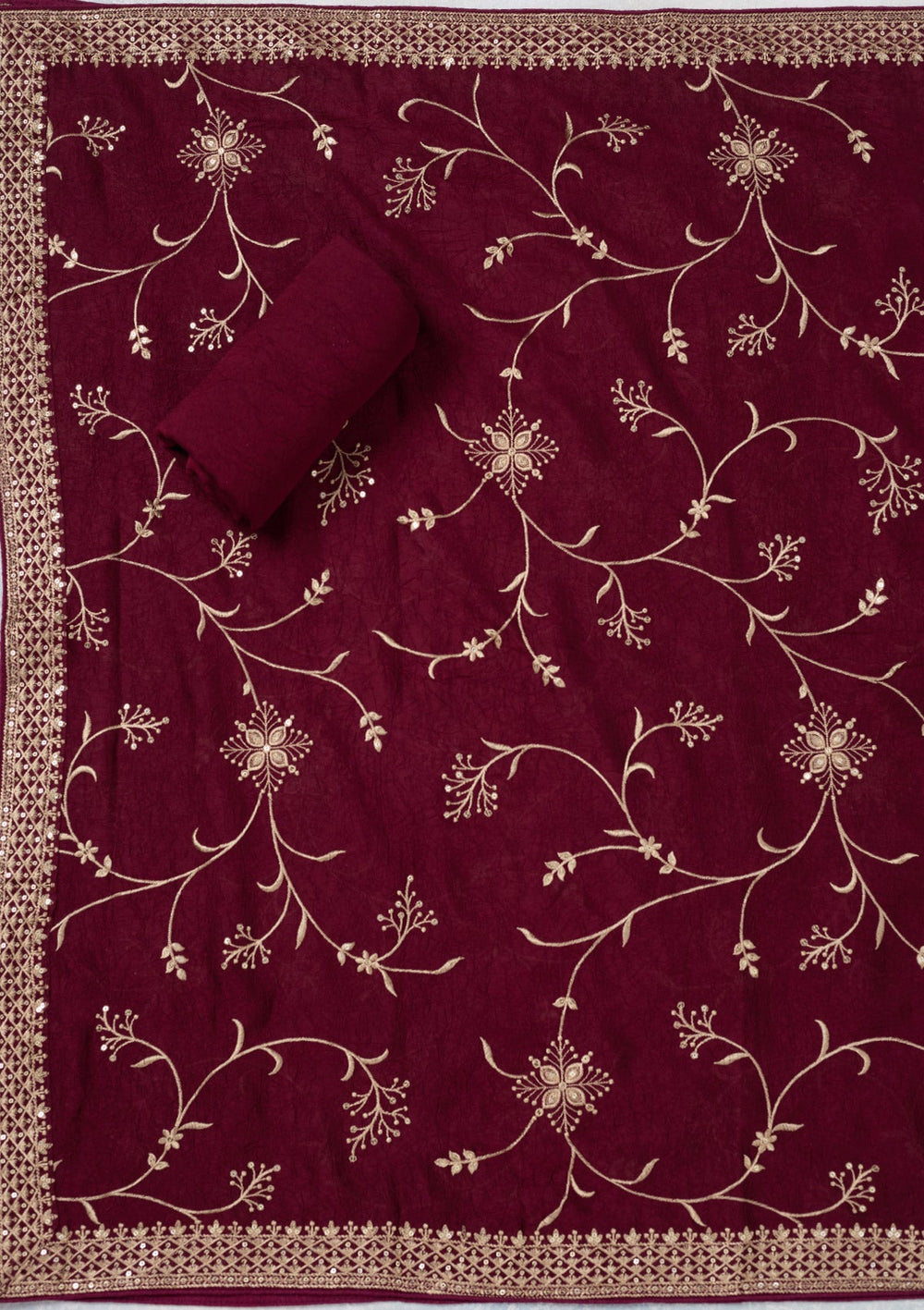 Wine Threadwork Georgette Unstitched Salwar Suit-Koskii