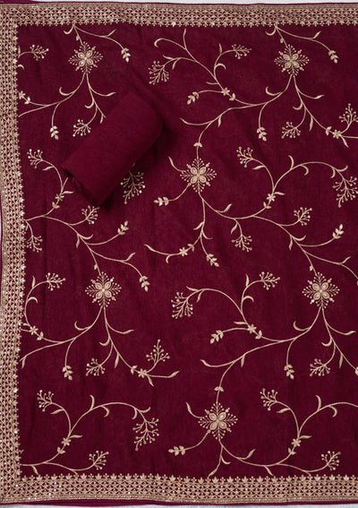 Wine Threadwork Georgette Unstitched Salwar Suit-Koskii